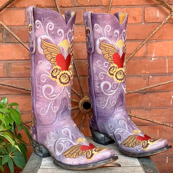 SOLD🔥OLD GRINGO Grace Heart Wing Purple Red Boots - Picture 7 of 15